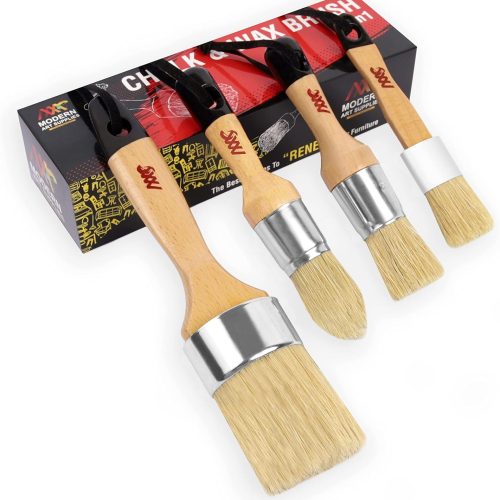Chalk Wax Paint Brush 4PCs Set Including 3 Small for Furniture Painting and 1 Large Bristle Paint Brushes Set Compatible with Annie Sloan Paint, Fusion Mineral Paint