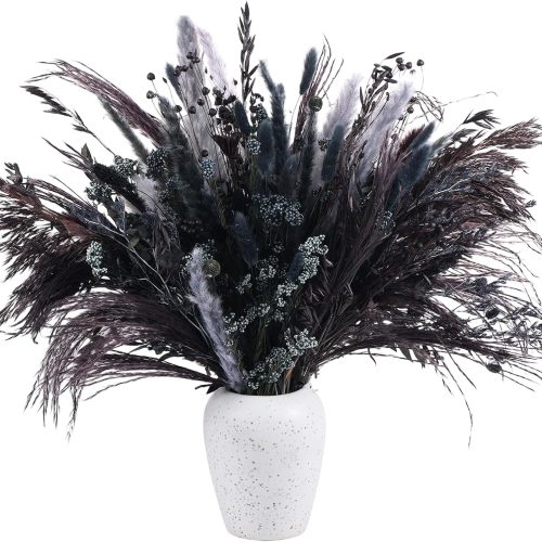 1 101 Pcs Black Pampas Grass Decor 15 Kinds of Natural Dried Flowers Mix Bouquet 17" Halloween Flower Bouquet for Goth Wedding Halloween Home Office Farmhouse Decor Boho Floral Arrangements Vases Filler