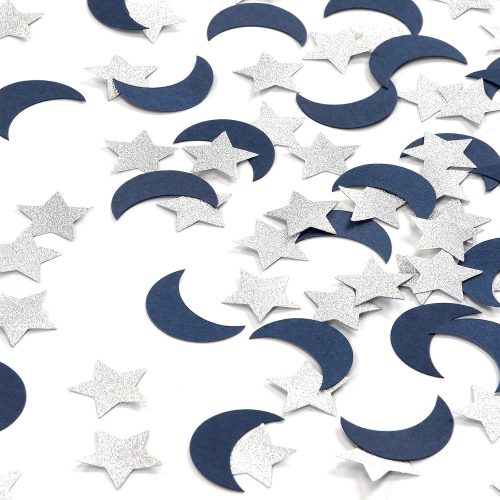 1 Navy-Blue Moon Silver Star Confetti - 300pcs Glitter twinkle little star Table Confetti,Ramadan Mubarak Decor Birthday Wedding Baby Shower Party Decorations Lasting Surprise