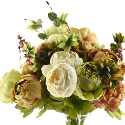 1 FiveSeasonStuff Vintage Artificial Peonies Silk Peony Flowers and Hydrangeas for Wedding Bridal Home Décor – Beautiful Floral Centerpiece Arrangement 2 Bouquets (Country Rustic Brown Beige Green Mix)