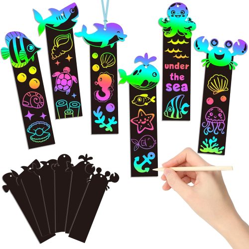 1 BeYumi 60Pcs Sea World Animals Scratch Bookmarks for Kids DIY Under The Sea Magic Art Rainbow Color Paper Craft Kit Summer Party Favors Birthday Gifts School Classroom Activity Art Project Supplies