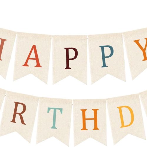 1 Doumeny Happy Birthday Burlap Banner Boho Birthday Garland Bunting Bohemian Party Hanging Flag White Happy Birthday Bunting Garland Rainbow Party Banner for Women Men Birthday Kid Photo Backdrop