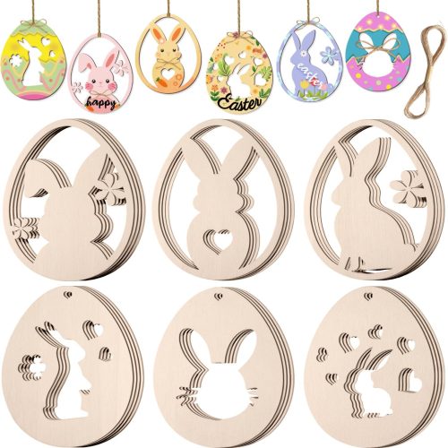 1 Easter Wood Cutouts Unfinished Wooden Egg Bunny Crafts 24Pcs Flat Paintable Eggs Bunnies Cutout for Home Hanging Craft Ornaments Classroom Gifts Spring DIY (Easter Wooden Cutouts-24Pcs)