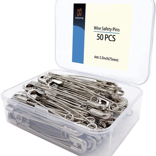 1 50PCS-3In Safety Pins,Stainless Steel Safety Pins,Bulk Metal Silver Sewing Pins Clothing Clips Tool 75mm Decorative(3" 50)