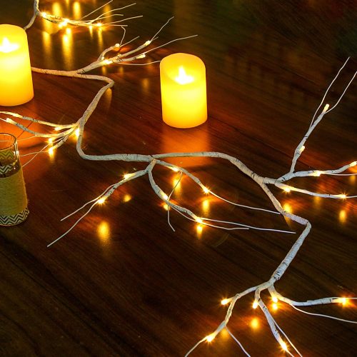 1 LOMIMOS 6FT Spring Lighted Birch Garland,Battery Operated Twig Vine with Timer 48 Lights for Xmas Spring Thanksgiving Wedding Party Decoration Fireplace Mantle Wall