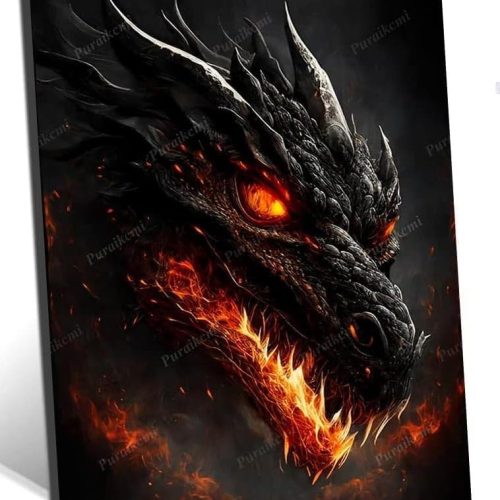 1 Puraikcmi DIY 5D Dragon Diamond Painting Black Fire Dragon Diamond Painting Kits for Adults,5D DIY Full Drill Diamond Art for Home Wall Decor 12x16 Inch