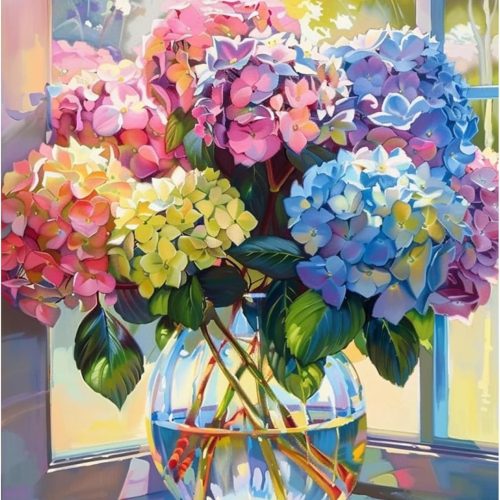 1 Paint by Numbers Kit for Adults - Hydrangea in Glass Vase Adult Paint by Number Kits on Canvas for Beginner, Flower DIY Acrylic Oil Number Painting for Adults, Perfect for Home Decor Gift 16x20 Inch