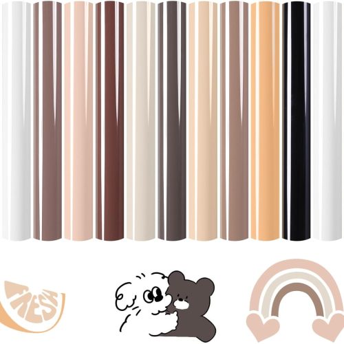 1 HTVRONT Skin Tone HTV Vinyl Heat Transfer Vinyl Bundle-13 Pack Brown HTV Sheets 10 Assorted Colors Iron on Vinyl with PTFE Sheet