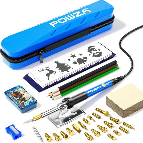 1 Powza, Corded Electric 72Pcs Wood Burning Kit for Beginners, Adjustable Professional wood burner pen Tool and Accessories, woodburning Embossing Carving (BLUE)