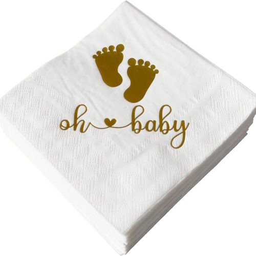 1 Oh Baby Napkins Pack of 50 Baby Shower Cocktail Napkins Neutral Boy Girl Gender Reveal Paper Disposable Party Napkins Beverage Napkins 3 Ply