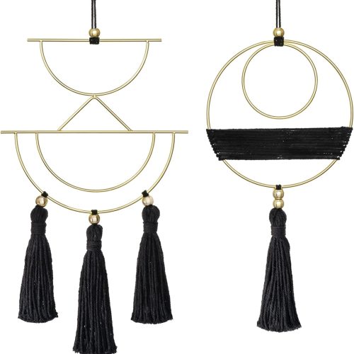 1 Mkono 2 Pcs Small Macrame Wall Hanging Boho Decor Cute Home Art Ornament with Gold Metal Ring for Bedroom Living Room Nursery Bathroom, 12.6''H x 7.6''W and 11.5''H x 5.9''W, X-Small