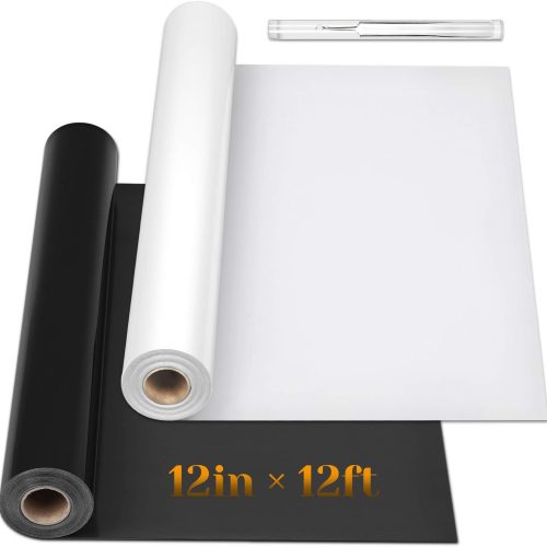 1 12" x 24ft Heat Transfer Vinyl Rolls, Flasoo 2 Rolls Black and White HTV Iron on Vinyl for Shirts, Compatible with All Cutting Machine, Easy to Cut & Weed (12 Inches by 12 Feet Per Roll)