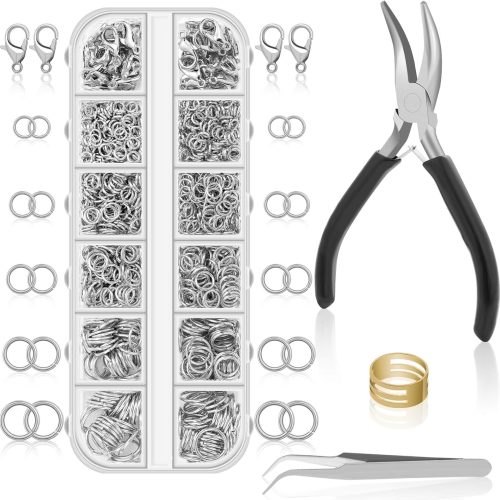 1200PCS Jump Rings for Jewelry Making Kit, Jump Rings and Necklace Clasps with Jump Ring Pliers Tools for Jewelry Making Supplies and Necklace Repair (Silver)