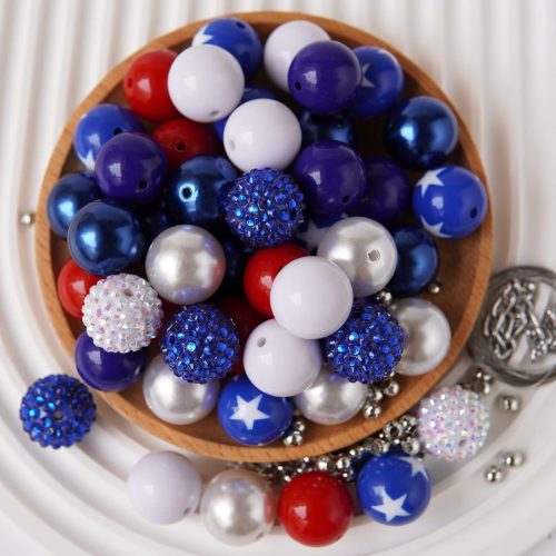 1 50pcs Chunky 20mm Acrylic Beads – Big Bubblegum Beads for Bead Pens, DIY Crafts, Jewelry Making & Colorful Kids Activities (WhiteRed/Blue)