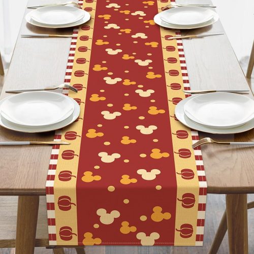 1 Fall Pumpkin Table Runner, Red Autumn Thanksgiving Polka Dot Kitchen Dining Table Decor, Seasonal Burlap Home Decoration Indoor Outdoor Party Supply 13 x 36 Inch