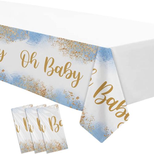 1 Dusty Blue Baby Shower Decorations Tablecloth for Boy, 3 Pcs Disposable Baby Boy Shower Table Decorations Supplies Table Cover, 86in x 55in