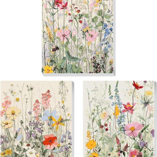 1 3 Pack Paint by Numbers Kit for Adults with Wooden Frame, Wildflowers Paint by Numbers Kit for Adults, Easy Acrylic Painting by Numbers Kits for Adult on Canvas with Paints and Brushes 8x12 inch