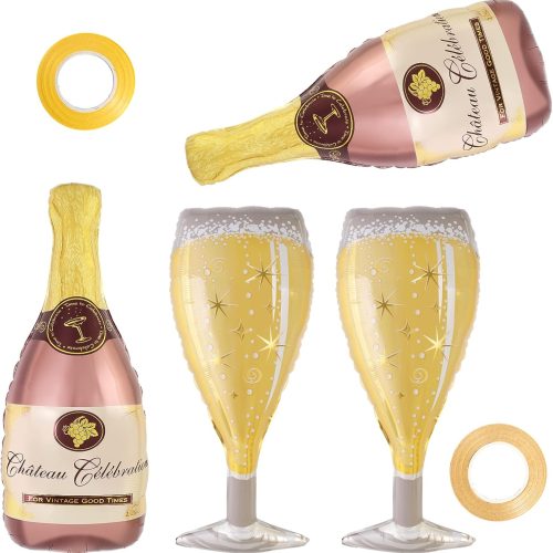 1 Champagne Wine Bottle Balloons, 4 Pcs Champagne Glass Foil Balloons, Large Wine Mylar Balloons for Engagement Bridal Shower Wedding Bachelorette Birthday Party Decoration