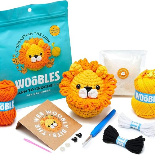 1 The Woobles Crochet Kit for Beginners - Easy Arts and Crafts Knitting & Crochet Animals Kit As Seen On Shark Tank - Sebastian The Lion
