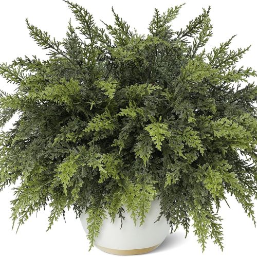 1 18" Real Touch Cedar Branches -12 Pcs, Artificial Christmas Cedar Branch Realistic Fake Pine Picks Faux Greenery Plants Stem for Vase DIY Crafts Garland Wreath Indoor Outdoor Home Decor