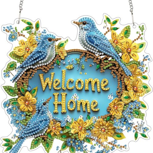 Hanging Diamond Art Kits for Adults Pendant Bird, Special Shaped Crystal DIY Diamond Painting Kit, Acrylic Board Wreath Pendants Double Sided, Home Decor 7.48 x 7.32 Inch c13