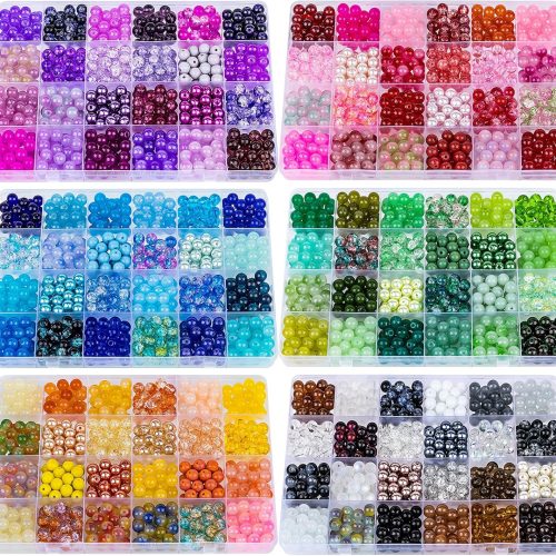 1 XSEINO About 3600pcs 8mm Glass Beads Making Kit,6Box-144 Colors Dreamy Series Colorful Crystal Beads for Making,DIY Crafts