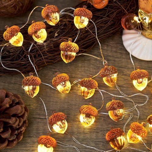 1 Thanksgiving Décor 3D Acorn Decorations Autumn Décor String Lights, Acorn Fall Harvest Decorative Lights 10ft 30LED USB Plug in Battery Operated for Bedroom Garland Fireplace Mantel Wreath Decor