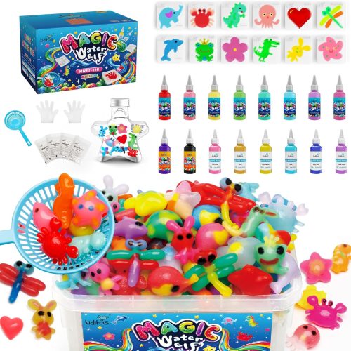 1 Kiditos Magic Water Elf Toy Kit–Squishies for Kids,16 Gels+12 Molds&Star Bottle, Magic Gel Water Pets Sensory Toy, Fun DIY Craft Kit, Party Favors, Birthday & Christmas Gifts for Kids Ages 3+