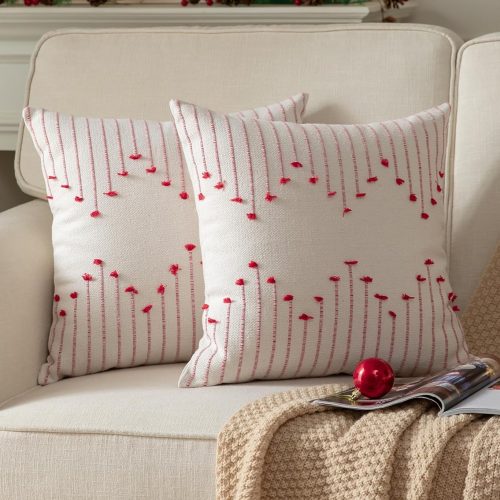 1 Caflife Boho Christmas Throw Pillow Covers 20x20 Set of 2, Holiday Christmas Decorative Pillow Covers Beige with Red Line for Modern Farmhouse Couch Sofa Bedroom Living Room Outdoor