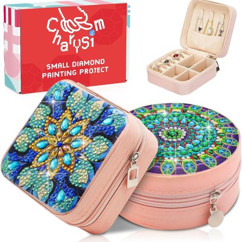 2 PC Christmas Diamond Art Jewelry Boxes Kits for Teen Girl Adults Women with Painting Gem Dots Crafts Kits for Girls 8 12 Year Old Ages 7 9 10 11 13 14 Kids Birthday Gift(Mandral Blue)
