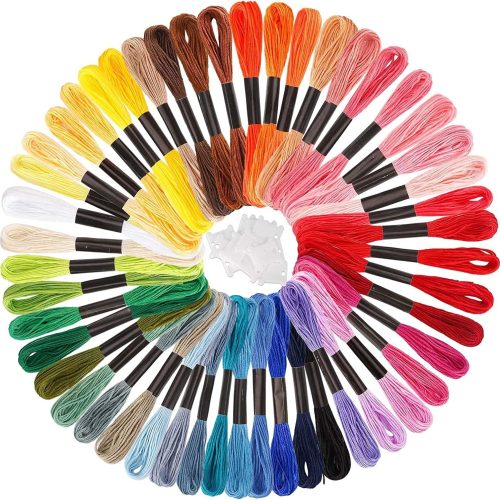 1 Caydo Embroidery Floss 50 Skeins Embroidery Thread, Rainbow Color Friendship Bracelet String with 12 Pieces Floss Bobbins for Bracelet Making, Sewing Crafts