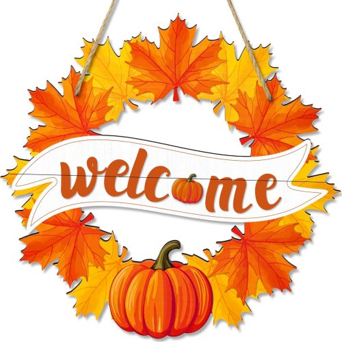 1 Fall Wreaths for Front Door Decor Foldable Welcome Sign Autumn Thanksgiving Harvest Hanging Decorations for Home Porch Wall