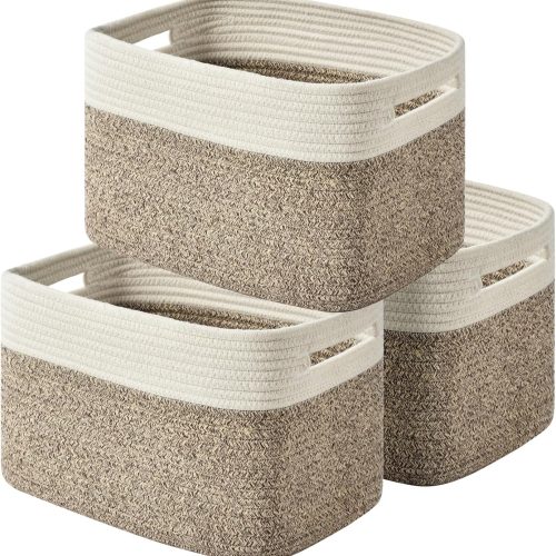 1 Storage Basket,Woven Baskets for Storage,Cotton Rope Baskets for Organizing,book Basket,towel,Toy Basket or Storage Bins for Living Room - 3 Pack,Brown