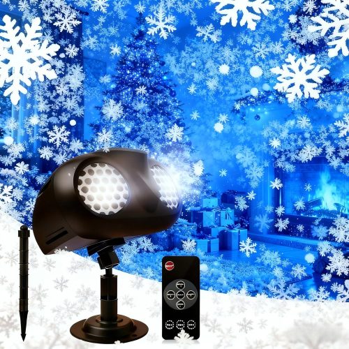 Christmas Snow Projector Lights, Dynamic Rotating Snowflake Projection Light Outdoor, IP65 LED Snow Spotlight Lightning for Halloween Xmas New Year Party Wedding Holiday Garden Decor