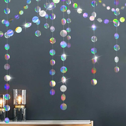 1 Cheerland Iridescent Party Decorations Holographic Circle Garlands Disco Theme Birthday Decorations Bachelorette Hanging Streamers Banner Graduation Decor New Year Bachelorette Euphoria Party Supplies