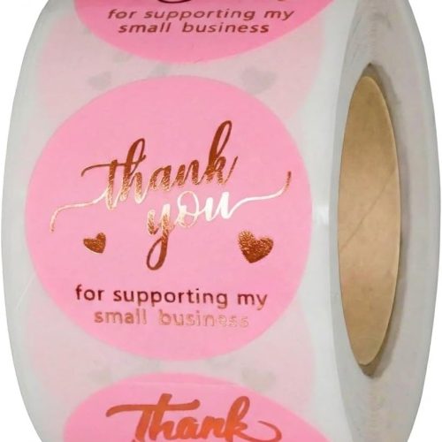 1 500 Pcs 1.5 Inch Pink and Rose Gold Thank You Stickers for Small Business, Small Business Packaging, Self-Adhesive & Waterproof Stickers with Beautiful Designs, Strong and Durable Envelope Seals
