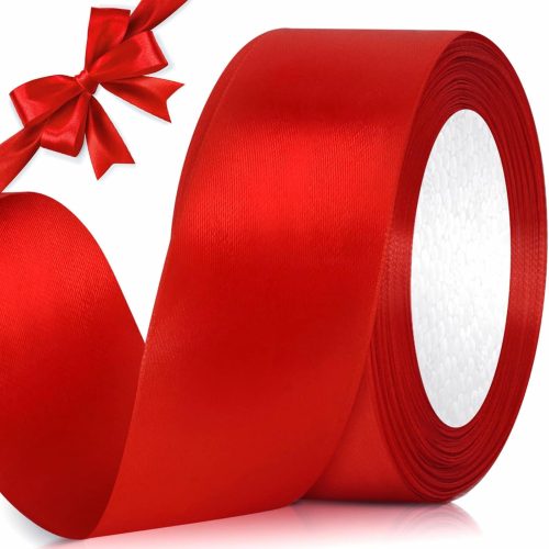 1 2 Rolls 1-1/2 Inch Wide x 25 Yards Red Ribbon, Premium Satin Ribbon Perfect for Gift Wrapping, Flower Bouquets, Wedding, Handmade Bows, Party Decorations