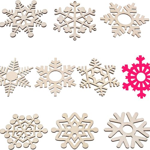 1 60PCS Unfinished Blank Wooden Cutouts Craft for Kids,Suit for Children's Painting DIY Room Decoration Gift Giving Surprise (Christmas Snowflake)