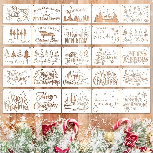 1 Merry Christmas Stencils for Card Making Reusable Believe Snowflake Happy Holidays Stencil Templates Drawing Christmas Stencils for Painting on Wood Paper DIY Crafts Fabric Home Decor(card25)
