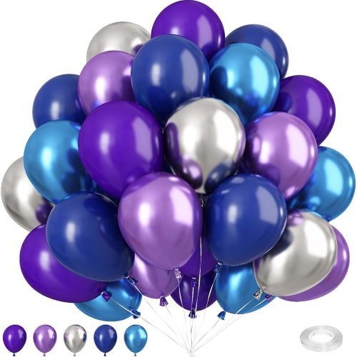 1 50PCS Blue Purple and Silver Balloons,12 inch Blue Purple and Silver Balloon Arch Kit Party Decorations,Suitable for Birthday Party Space Theme Decorations Baby Shower Supplies