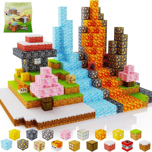 Blocks 100PCS,Mine World Craft Toys for Boys 6-8,Magnet Cubes for Kids,Volcano Magnetic Stress Relief Blocks,Building Cubes0.8In,Puzzle Games,Building Toys