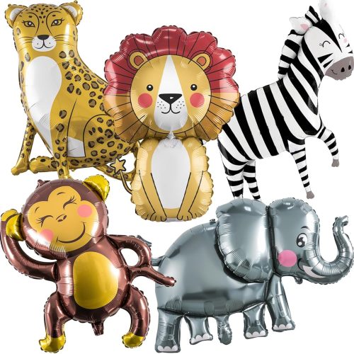 1 Jungle Safari Animals Balloons, Jungle Safari Theme Birthday Party Decorations, Lions Zebra Elephant Monkey Leopard Foil Balloons for Kids Boys Wild One Zoo Birthday Baby Shower Party Decor Supplies