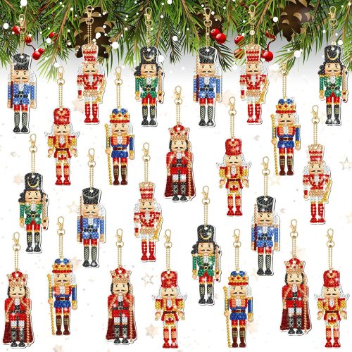 Tudomro 24 Pcs Nutcracker Christmas Diamond Painting Keychain Kit DIY Diamond Painting Pendant 5d Full Drill Rhinestone Kits