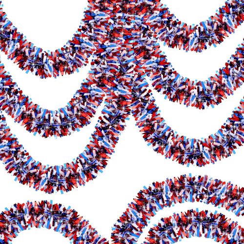 50FT 4th of July Decorations 4th of July Garland Patriotic Garlands Red White and Blue Tinsel Garlands for Party Holiday Memorial Day Independence Day 4th of July Decor