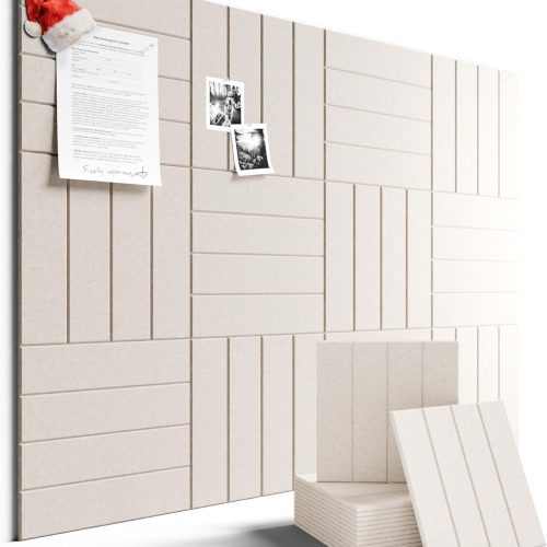 Felt Bulletin Board Tiles Large 48" x 36" Cork Board Alternative-12 Pack with 70 Adhesive Tabs, Thick Slat Wall Panels for Office Decor, Push Pin Board Wall Organizer Alternative -Oatmeal