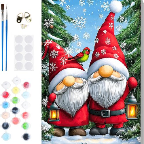 Bowetile Christmas Paint by Numbers for Adults Beginners Framed, Gnome Adults' Paint-by-Number Kits, Adult Paint by Number Kits on Canvas, Acrylic Number Painting for Home Decor, 8x12in