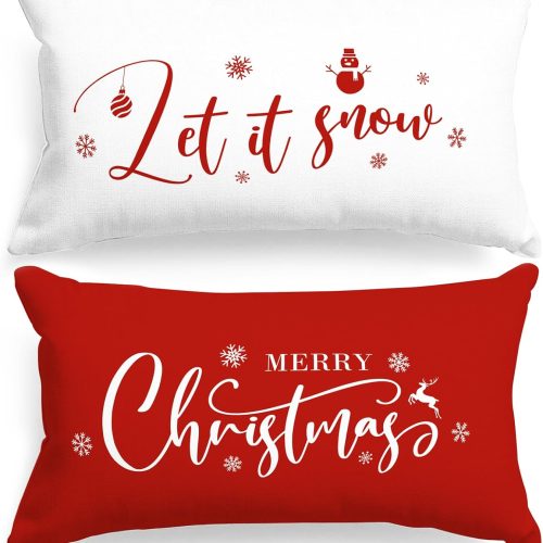 Lanpn Christmas Standard Pillowcase 20x26 Set of 2, Red Christmas Snowflake Decorative Lumbar Pillow Cases 20 x 26 Long Rectangle Standard Shams Throw Bed Pillow Covers Xmas Cushion Cover 2 Pack
