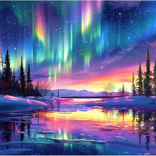 MXJSUA Ice Lake Aurora Diamond Painting Kits for Adults, DIY Round Diamond Gem Art Kits, Diamond Dots Drill Art Kits Completes for Beginners Picture Craft for Home Wall Decor 12x16 inch