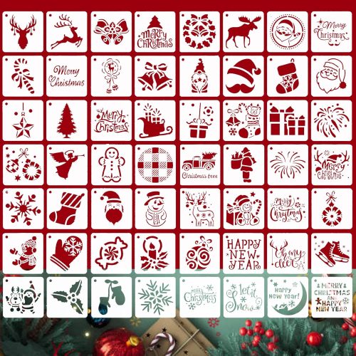 Christmas Painting Stencils, 56PCS Reusable 3-Inch Holiday Craft Stencils for Wood, Scrapbooking, Rock Art, and DIY Decorations