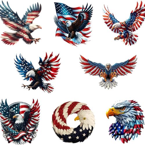 8 Pcs 4th of July Hanging Ornaments Eagle Independence Day Decorations Acrylic Hanging Pendants Red White Blue America Flag Designs 4th of July Tree Ornaments for Party Decoration Accessories
